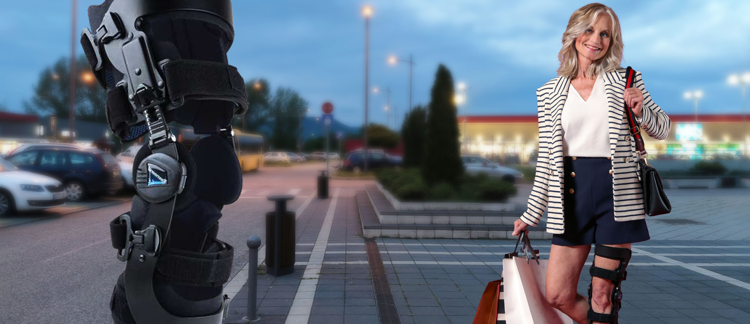 classy older lady with tennis with Rebel brace